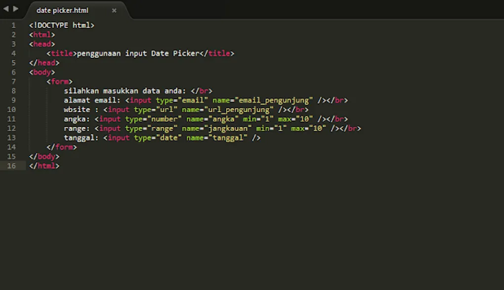 membuat input Date Picker menggunakan HTML5