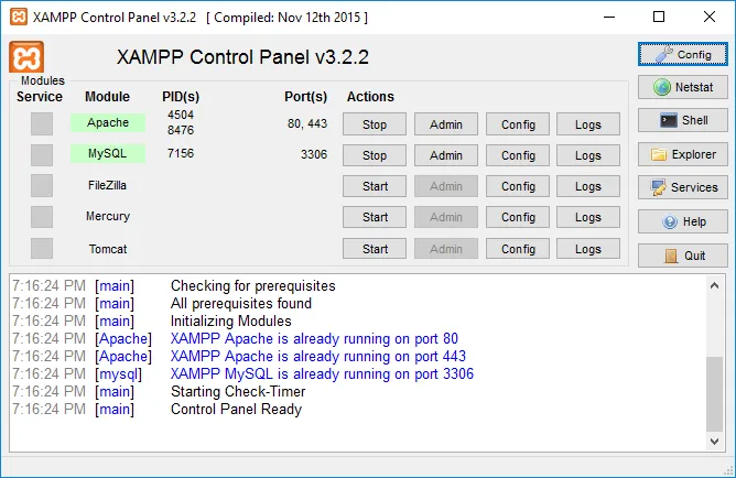 XAMPP Control Panel